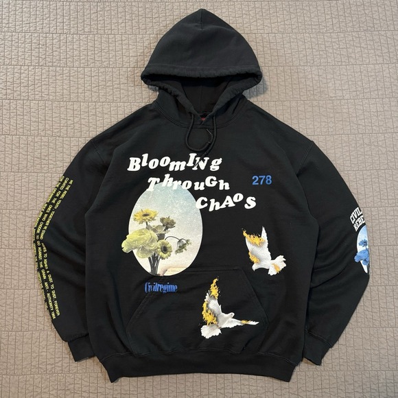 Civil Regime Hoodie Men's Medium Black Streetwear Double Sided AOP Gym Workout - Picture 1 of 13